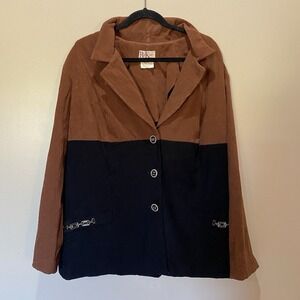 R & K Originals Women Chestnut & Black Faux Suede Open Front Blazer Jacket Sz 26
